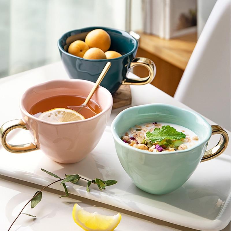 Simple Colorful Glazed Ceramic Cups Large Nordic Kitchen Breakfast Cup Drinking Coffee Tea Milk Water Mug Gift for Couple Family