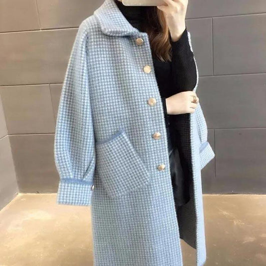 Mink Velvet Mid-length Coat Women's Autumn and Winter Knitted Cardigan Loose Plaid Coat