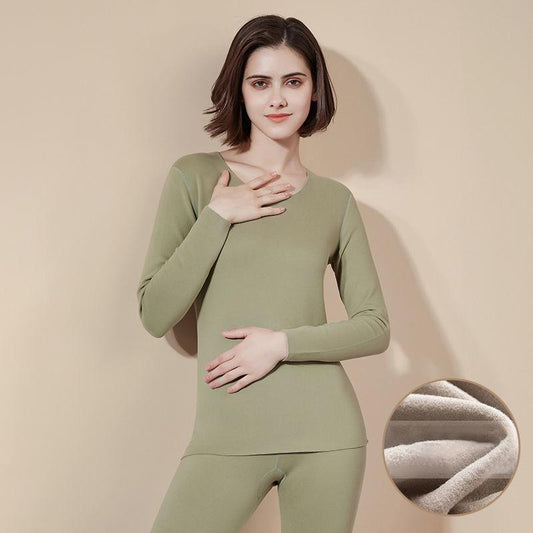 Autumn Clothes O-neck Tops Pants Women Winter Thermal Underwear Tight Suit Thicken Windproof Comfortable Soft Lining Long Sleeve High Elasticity Slim