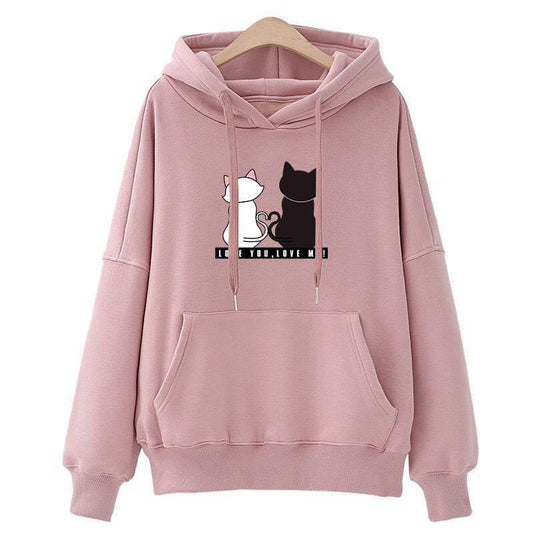 Hoodies Women's Fall Winter Cute Cat Printed Long Sleeve Solid Hooded Pullover Sweatshirts Oversized Fashion Tops Hoodies Jacket Coat