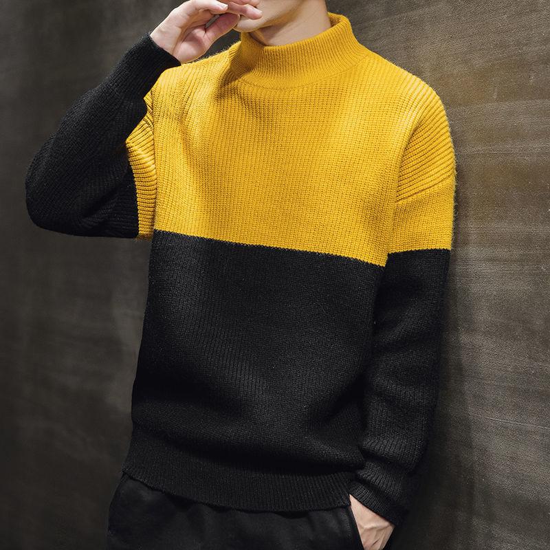 Autumn and Winter Sweater Trend Knit Sweater Round Neck Men's Thick Solid Color Base Shirt