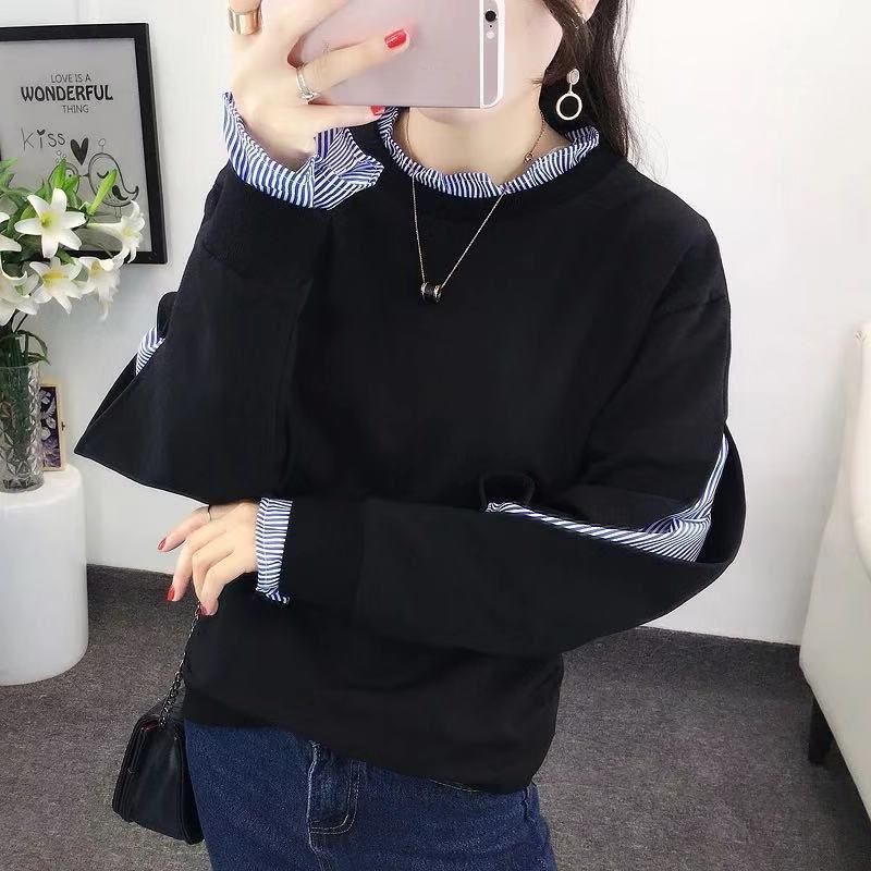 High-quality Fake Two-piece Sweater Female Student Spring and Autumn Loose Girlfriends Harajuku Style Class Uniform Top