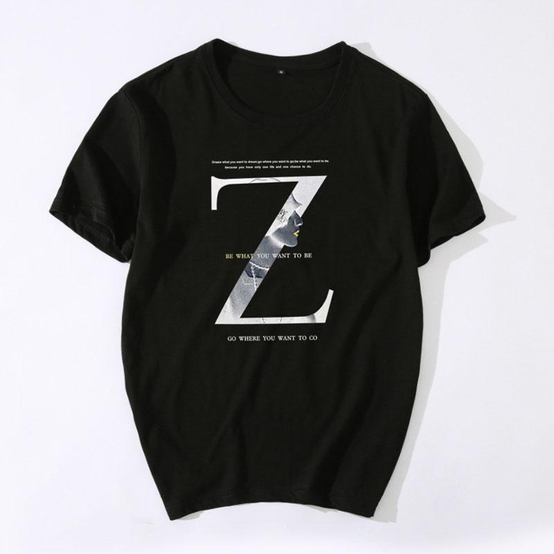 Z Letter Print T-shirts Summer Men O-neck Short Sleeve Casual Shirts Hong Kong Trend Tees Oversized Soft Breathable Tops