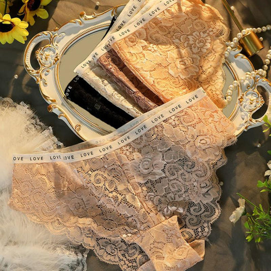 2pc Lace Women's Panties Pure Cotton Crotch Low Waist Sexy Lace Translucent High-end Ultra-thin Seamless Briefs