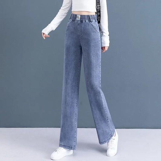 Elastic Waist Jeans Women's 2022 Spring New High Waist Elastic Loose Casual Slimming All-match Vertical Straight-leg Pants