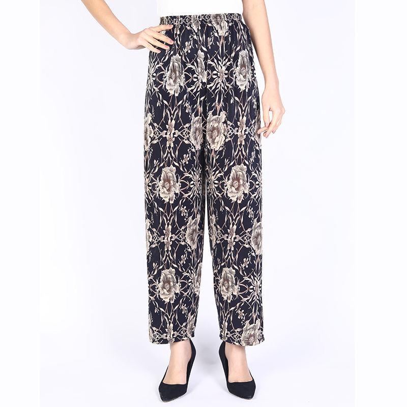 Women's Outer Wear Summer Thin Pants Middle-aged and Elderly Wide-leg Pants Mother Casual Pants Ice Silk Pants