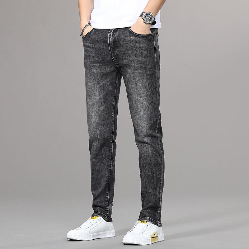Jeans Men's Spring and Summer Straight Slim Trousers Summer New Light-colored Casual Pants