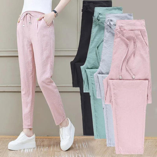 Ice Silk Imitation Cotton and Linen Pants Women's Summer Thin Section Loose and Thin Nine-point Western-style Harem Casual Pants