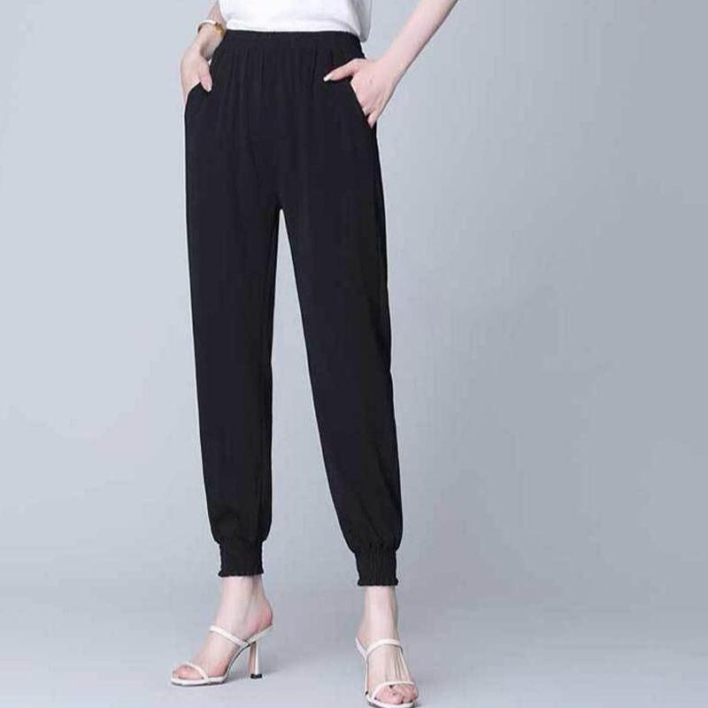 Summer Thin Nine Points Loose Thinning Black Large Size Korean Leggings Casual Lantern Pants Women