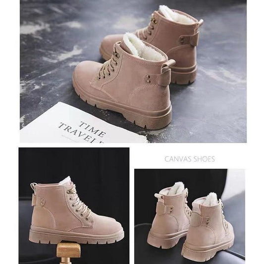 Women Winter Snow Boots Warm Flat Lace Up Shoes Ladies Flocking Suede Ankle Boots Female Footwear