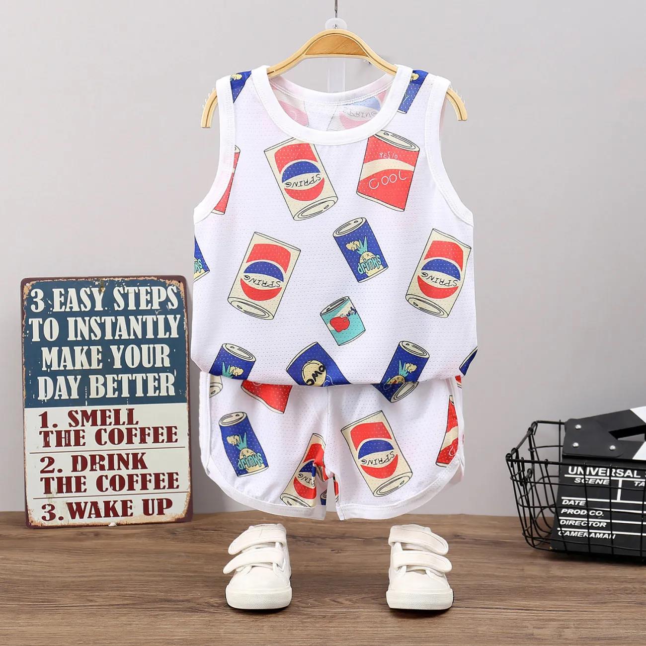 Children's Two-piece Boy Summer Vest Suit Sportswear Ice Silk Sleeveless Shorts Quick-drying Clothes Mesh Thin