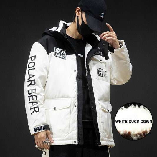 Winter Men's Down Jacket Tide Brand Trend Mid-length Tooling Jacket Warm Hooded Clothes
