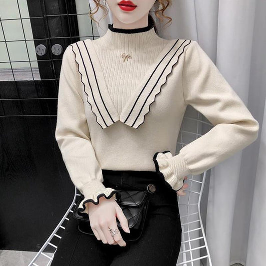 Half-high Neck Sweater Women's Autumn and Winter New Slim Stretch Sweater Long-sleeved Bottoming Outer Jacket Warm Sweater