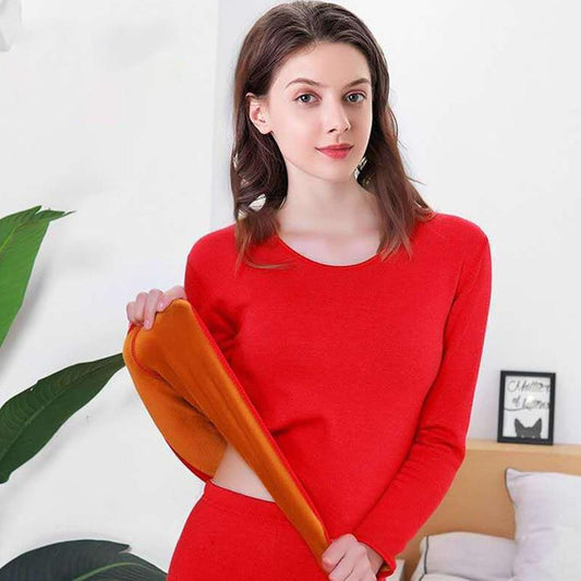 Autumn and Winter Warmth Velvet Padded Round Neck Underwear Women's Suit Young Ladies Tight Autumn Clothes Long Trousers Body Shaping