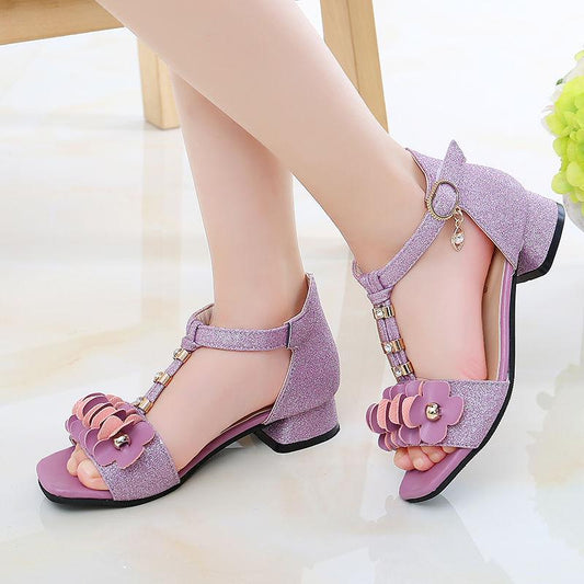 Children's Roman Shoes Girls' Sandals Fashion High-heeled Korean Version Big Children's Soft-soled Little Girl Princess Shoes