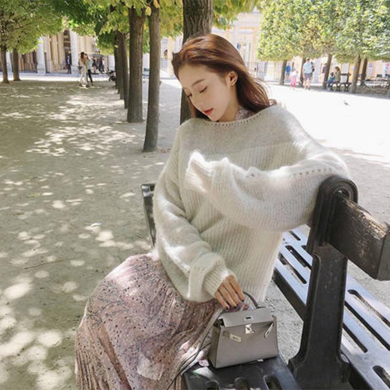 Pofulove Fashion Winter Sexy Elegant Mohair Round Neck Hooded Student Sweater Sweater Women