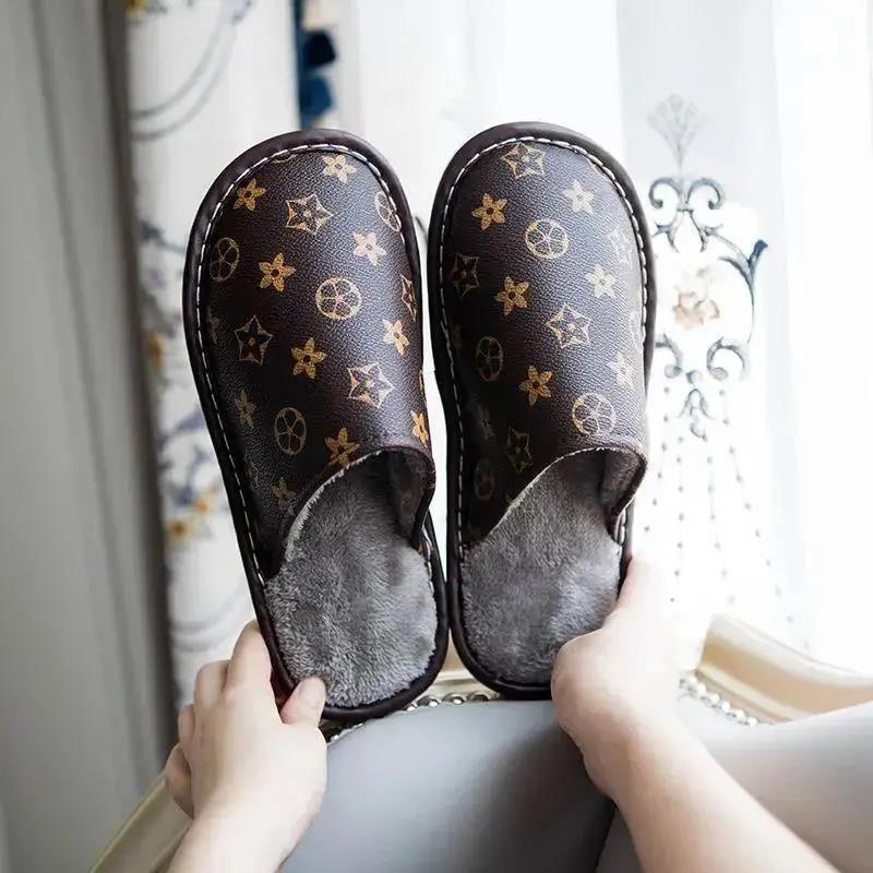 Men's and Women's Cotton Slippers Autumn and Winter Home Furry Plus Velvet Non-slip Waterproof Cotton Shoes
