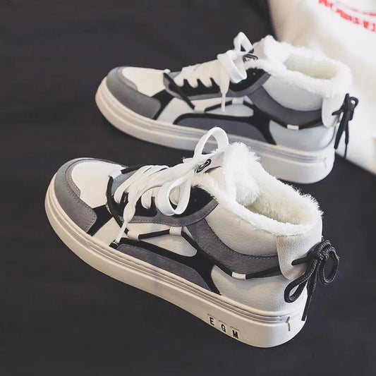 Winter High-top Plus Velvet Keep Warm and Comfortable White Shoes for Women All-match Sports and Leisure Cotton Shoes Sneakers