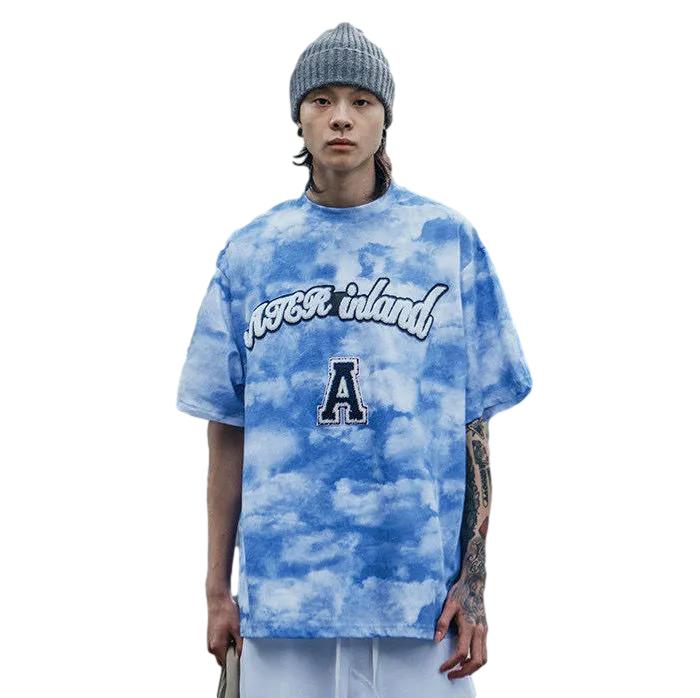 High Street Tie-dye Letters Short-sleeved T-shirt Men's Summer Loose and Thin Half-sleeved Hip-hop Shirt