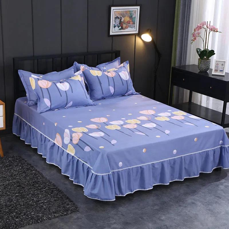 100% Cotton Korean Print Mattress Cover One Piece Simmons Non-slip Dustproof Protective Cover