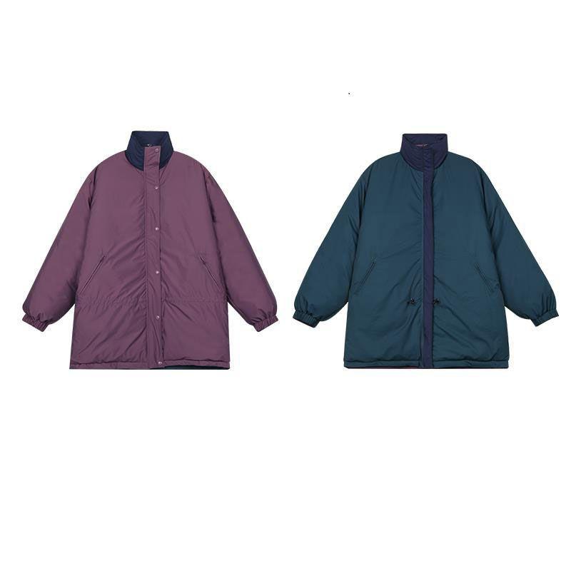 Both Sides Wear Cotton-padded Jacket Women Korean Style Loose Mid-length Winter College Style Warm Workwear Padded Jacket