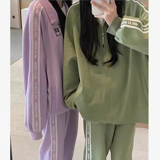 Large Size Sports Two-piece Suit Ladies Casual Sportswear Sweater Suit Loose and Thin Fitness Jogging Suit Running Sports Suit for Women