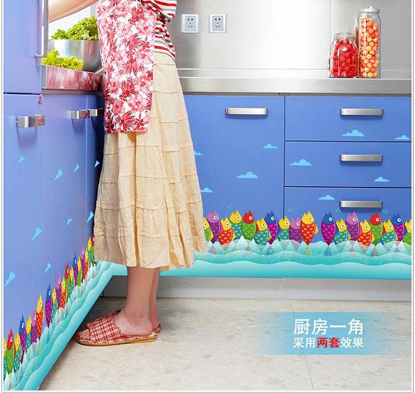 Underwater world colorful fish baseboard bedroom living room wall sticker hot sale removable