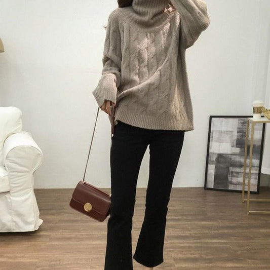 Sweater Turtleneck Bottoming Shirt Women's Solid Color Twist Casual Pullover Sweater Autumn Winter Outerwear