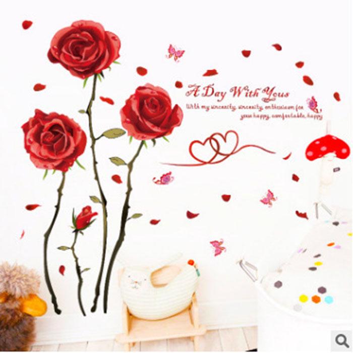 Red rose wall stickers creative DIY home landscaping decorative stickers removable waterproof mural