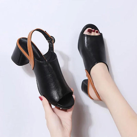 Sandals Women's Summer Fashion Outer Wear One-word Buckle High-heeled Fashion All-match Thick-heeled Fish Mouth Open-toe Women's Shoes