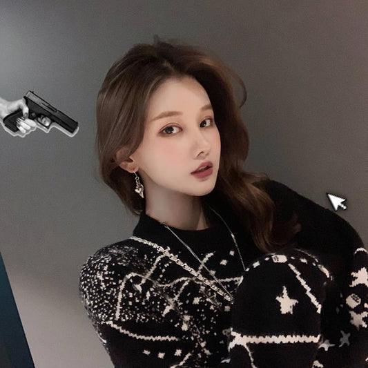 Couple Sweater Winter Cute Star Pattern O-neck Loose Knitwear Retro Unisex Pulover Sweater