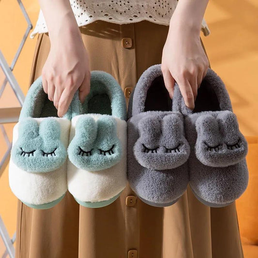 New Fashion Autumn Winter Cotton Slippers Rabbit Ear Home Indoor Slippers Winter Warm Shoes Womens Cute Plus Plush Slippers