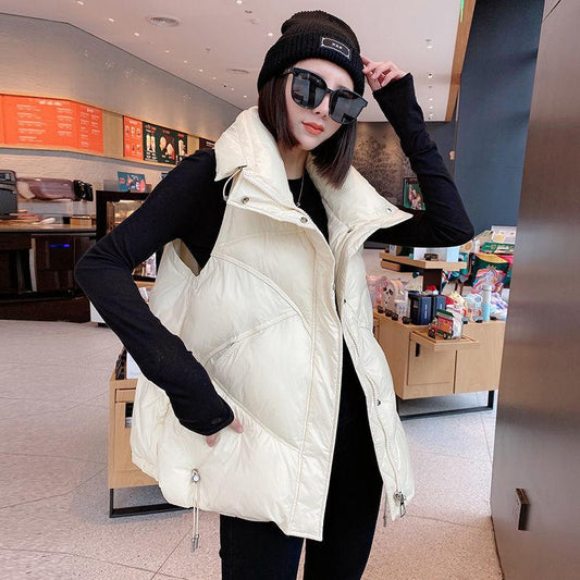 Women's Down Vest Women Winter Wear Vest Loose Large Size Stand-up Collar White Duck Down Vest Vest