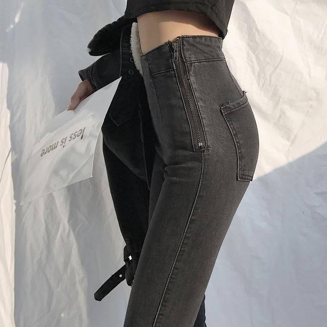 Woman High Waist Pants Denim Pencil Pants Stretch High-waisted Button Slim Denim Trousers Jeans