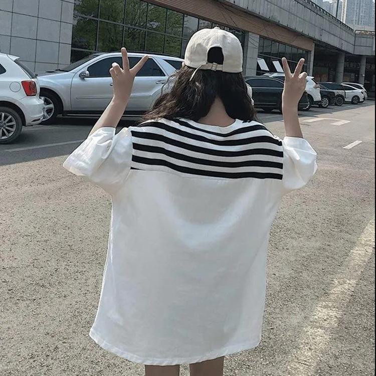 Navy Style Women Dress Girl Loose O-Neck Short Sleeve Casual Long T-shirt Dress Big Loose Comfort