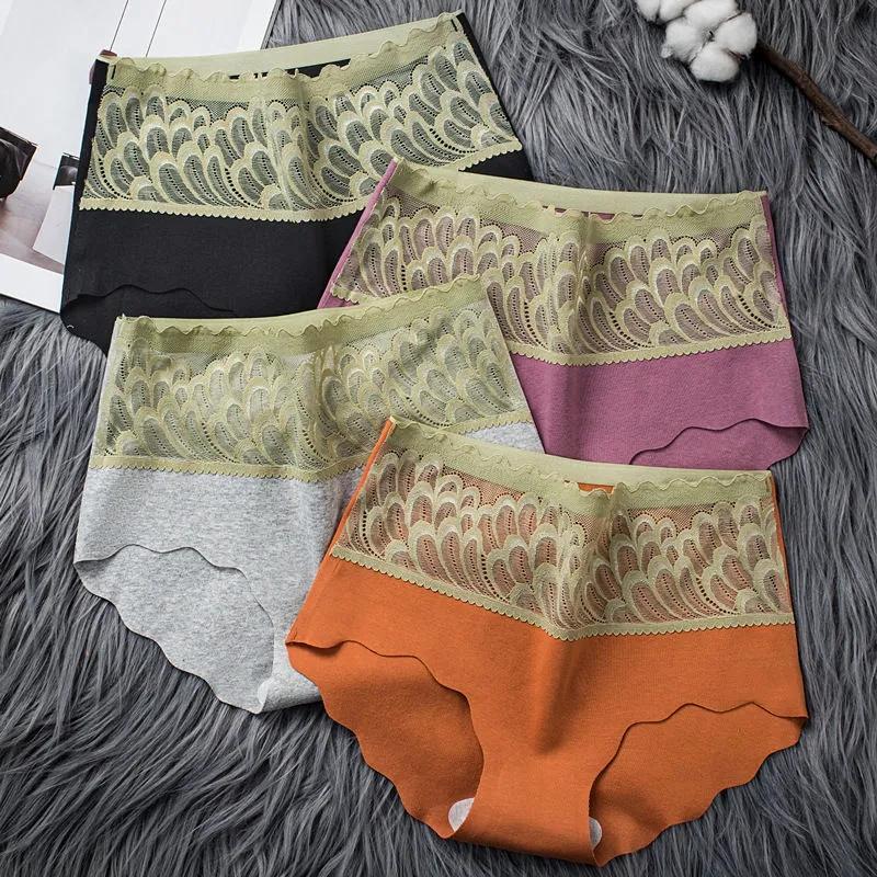 4PCS Ladies High Waist Panties Ladies Cotton Antibacterial Briefs Girls Students Charming Large Size Abdomen Hip Leggings Feather Hollow Sexy Panties