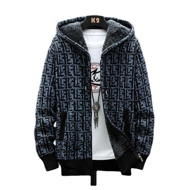 Men's Hooded Zipper Cardigan Faux Fur Wool Jackets Loose Casual Thick Jackets Autumn and Winter