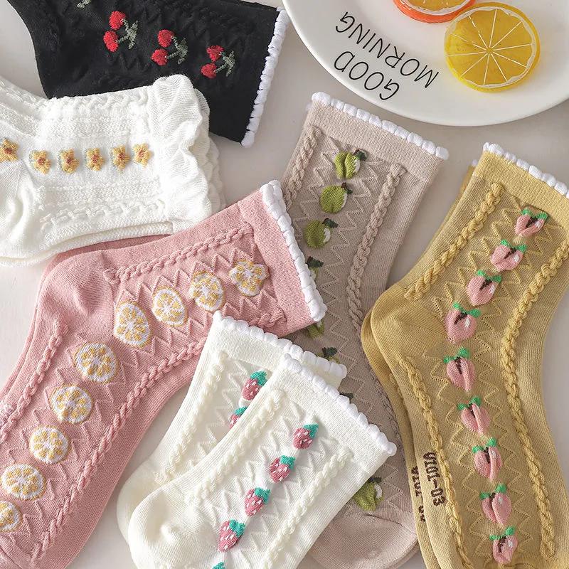 Three Pairs of Women's Socks Fashion Print Cartoon Pattern Socks Winter Thick Warm Pile Pile Socks