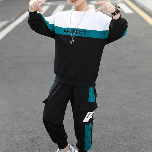 Boys' Long-sleeved Korean Style Suit Pullover Round Neck Sweater Sports Trousers Spring and Autumn Comfortable and Casual Two-piece Suit