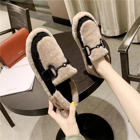 Women's Winter All-match Plus Velvet Warm and Comfortable Cotton Shoes Casual Flat Shoes