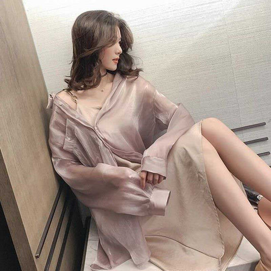 White Shirt Blouse Women Chemise Femme Blusas Women's Mesh Chiffon Clothing Summer Silk Shawl Cardigan