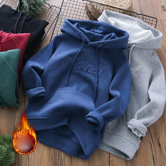 Boys and Girls Plus Fleece Hooded Sweatshirt Autumn and Winter Fashion Boys and Girls Hoodies Long-sleeved Top Clothes Fleece Jacket Hoodies