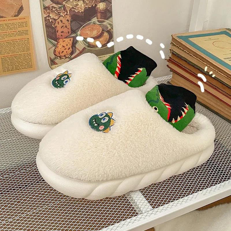 Cartoon Thick Soled Cotton Slippers Female Winter Indoor Cold Proof, Warm and Anti-skid Lovely Girl Student Raised Wool Slippers