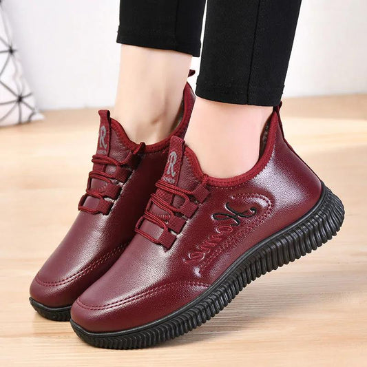 Winter Cotton Shoes Women's Fleece Warm Cotton Boots Non-slip Leather Waterproof Snow Boots
