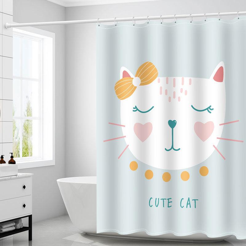 Nordic Bathroom Cartoon Shower Curtain Fabric Thickened Bathroom Waterproof and Mildew-proof Partition Curtain Hanging Curtain Shower Curtain