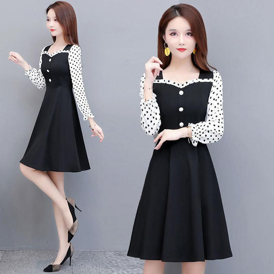 Dress French A-line Skirt Waist Long Sleeves Long Sleeves Thin Belly Plus Size Dress Elegant Temperament Soft Fabric