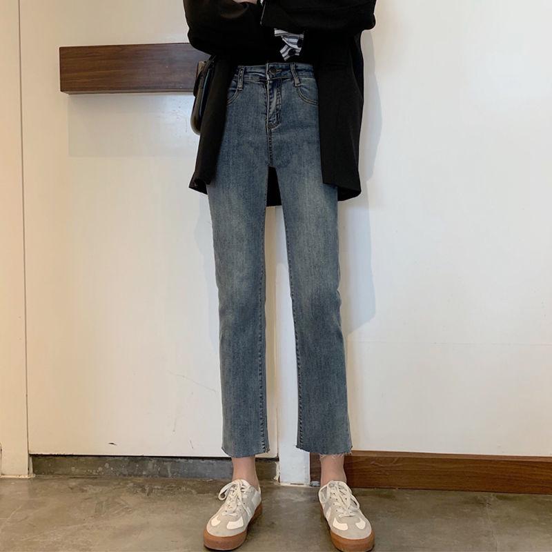 WTEMPO Spring High Waist Jeans Women Loose Students Were Thin Retro Straight Pants Wild Nine-point Pants