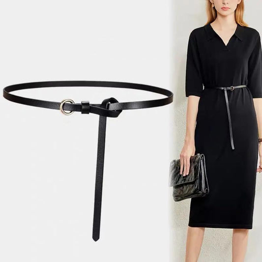 Women's Sweater Belt Decoration Can Be Knotted Belt Dress Leather Cowhide Small Belt Skirt Belt Black Sash Belt for Dress