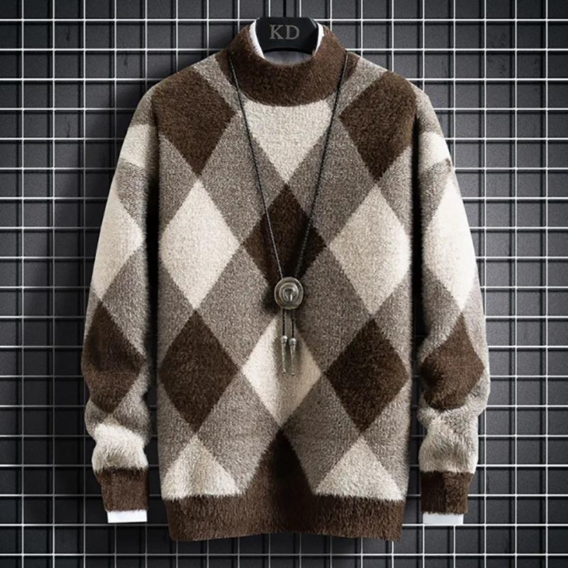 Mens Thick Mink Velvet Turtleneck Sweatshirts Men Fashion Loose Knit Warm Sweater Trendy Sweaters