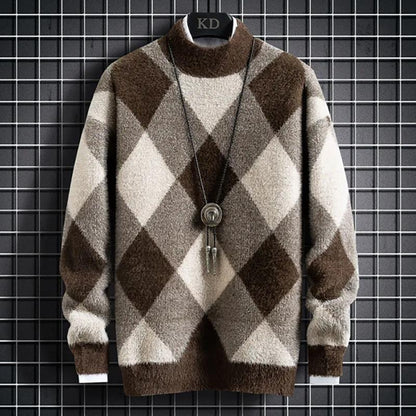 Mens Thick Mink Velvet Turtleneck Sweatshirts Men Fashion Loose Knit Warm Sweater Trendy Sweaters